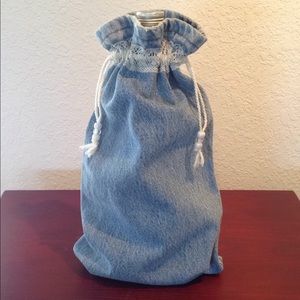 Vintage Denim Drawstring Wine Bag Upcycled Gift